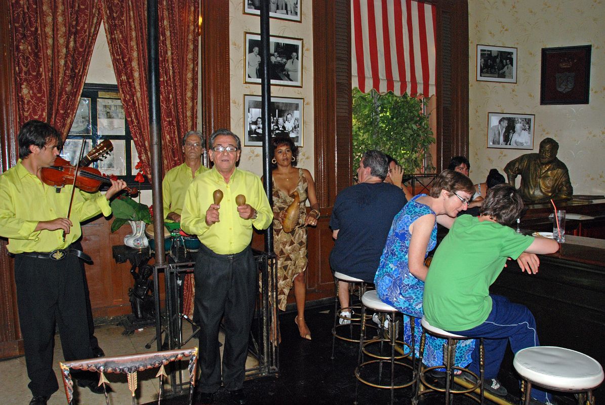15 Cuba - Old Havana Vieja - El Floridita bar - Musicians, Charlotte Ryan, Peter Ryan, Ernest Hemingway statue